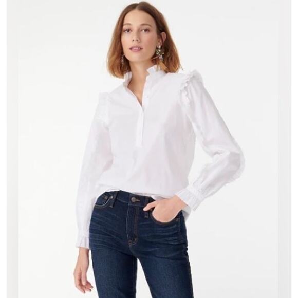 J Crew Classic Fit Ruffle Popover White Poplin Shirt Top Blouse Tunic XXL 2X 2XL - Picture 1 of 13
